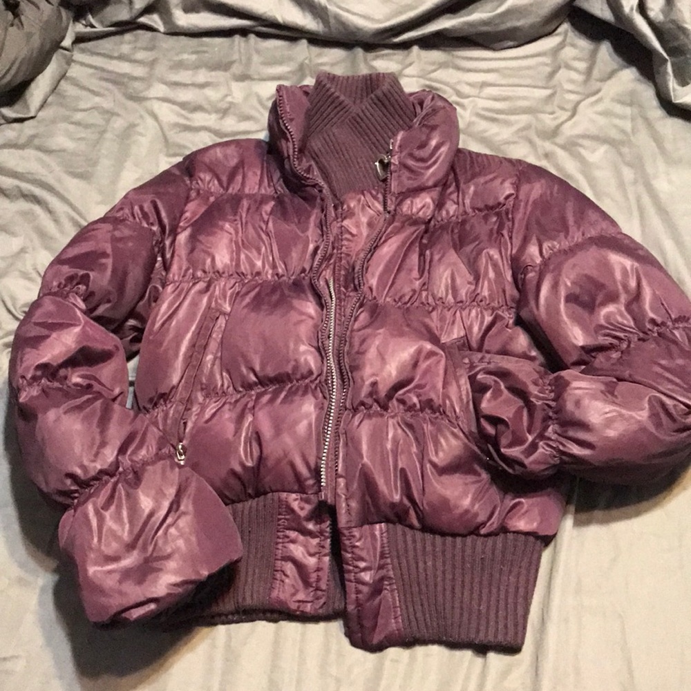 Warm, fluffy, purple down 1/2 length coat.